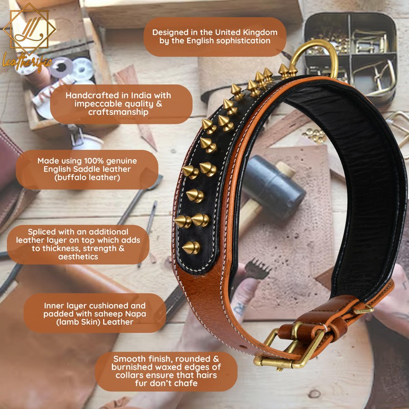 Genuine Leather Dog Collar by Leatherific, Premium Bridle Leather, Heavy