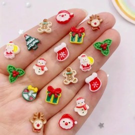 50PCS Christmas Nail Art Charms 3D Resin Christmas Nail Charms Snowman Santa Claus Elk Holly Xmas Design Winter Nail Jewelry Supplies Xmas Nail Charms Rhinestones for Women DIY Craft Nail Decoration