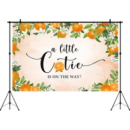 Aperturee 5x3ft Little Cutie Baby Shower Backdrop Tangerine Citrus Organge Flowers Floral a Little Cutie is on The Way Photography Background Pink Party Decoration Banner Supplies Photo Booth Studio