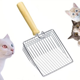 trabag Katzenstreuschaufel, 27cm Katzenstreuschaufel Metall, Katzenklo Schaufel Lochabstand 7mm, Katzenschaufel für Katzenklo, Katzenschaufel Mit Holzgriff