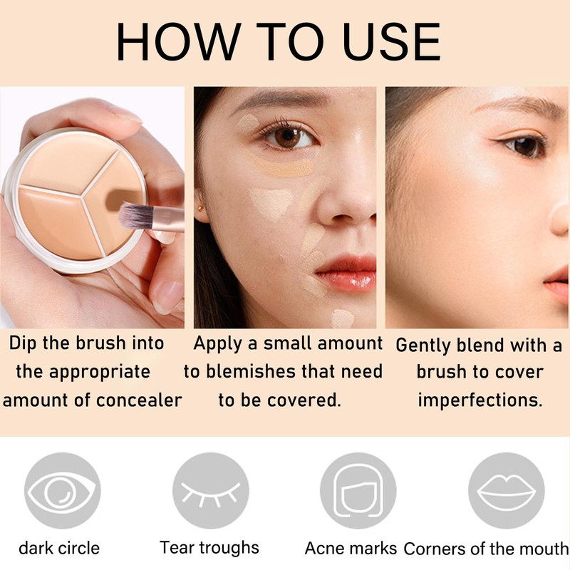Cream Concealer Full Coverage Palette, 3 Colour Concealer Makeup Palette
