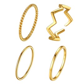 Silvora S925 Silver Stackable Ring Set for Women Front Ring Minimalist Simple 4 Pieces Ring 1.2 mm Thin Rings Movable Sterling Silver Ring Women's Finger Ring, Sterling Silver, Cubic Zirconia