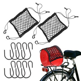HARFINGTON 2pcs Motorcycle Cargo Nets 11" x 10" High Elastic Double Layer Bungee Net Luggage Strap Rack Expansion Organizer Car Seat Mesh Storage Pocket with 8pcs S-Hooks for Motorcycle Bike