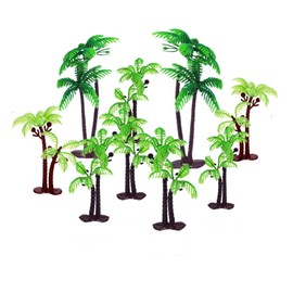 OBUY 12 piezas de decoración para tartas de palmera verde de 3.15 pulgadas y 5.5 pulgadas decoradas con decoración de pastel de coco o modelo, decoración de mesa de arena.