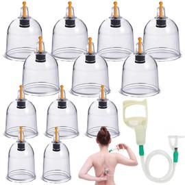 Schröpfgläser Set, 12 Schröpfbecher für Traditionelle Chinesische Therapie und Schröpfmassage, Schröpfset mit Vakuumpumpe und Verlängerungsrohr Schröpfglas Schröpfen Cupping Set (ohne Öl)