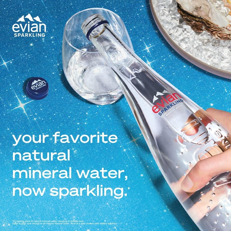 evian Sparkling Carbonated Natural Mineral Water 330ml Glass Bottle, Case
