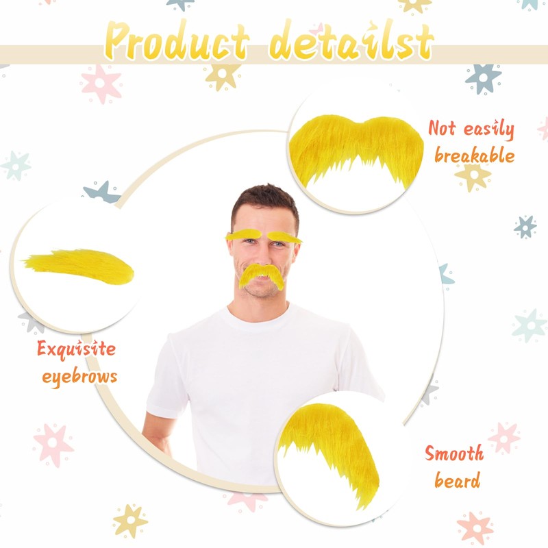 Fake Beard, Fake Moustache, 5 Set Yellow/Orange Mustache And Eyebrows