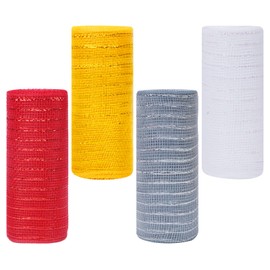 FOGAWA 4 Rolls Deco Mesh Rolls for Wreath Making 6 Inch x 10 Yards Christmas Mesh Ribbon Christmas Tree Ribbon Metallic Foil Poly Mesh Ribbon for Christmas Wreaths DIY Crafts Swag Bow Garland