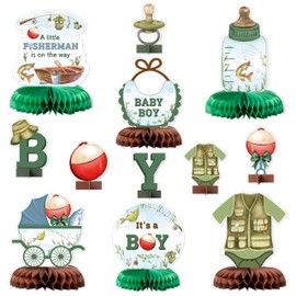 ANGOLIO 12Pcs Fishing Baby Shower Party Honeycomb Centerpieces, Summer 3D Table Toppers Decoration for Boy Birthday, Gender Reveal Theme Photo Props Baby Shower Birthday Party