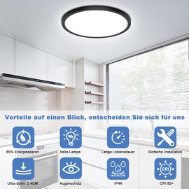 Ceiling Light LED Ceiling Light Flat Round - 18 W 6500 K 1600 LM IP44 Modern, Cool White Ultra Thin LED Ceiling Light Black Lamp Ceiling Light for Living Room Children's Room Bedroom Cellar Hallway