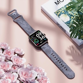 Floral engraved bands for Fitpolo IDW13, IDW16, IDW19 Smartwatch, 22mm Soft Silicone Straps for Woneligo W13/ENOMIR/TOOBUR Smartwatch Bands for Women Men