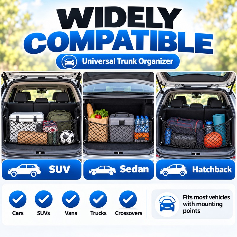 Car Trunk Cargo Net Organizer for Groceries & Luggage –