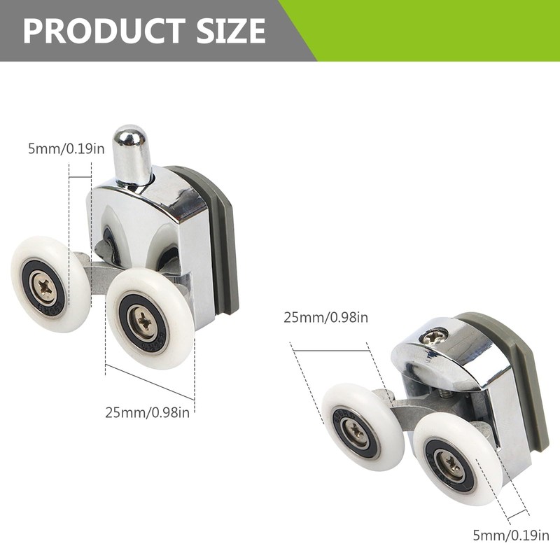 Chrome Shower Door Rollers - 8pcs Curved Glass Door Wheels,