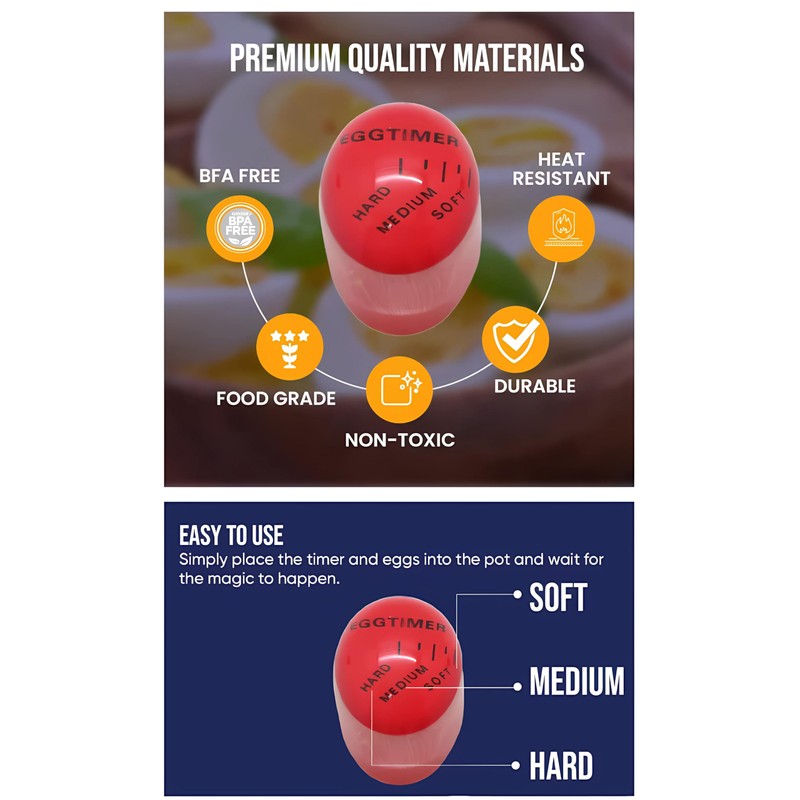 Modern Egg Timer, Timer for Boiled Eggs, Hard/Medium/Soft Display, Infinitely