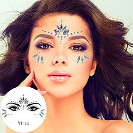 3 Pieces Gemstones Temporary Tattoos Glitter Gemstones | Rhinestone Face Jewels Crystals Rhinestones for Music Carnival Party Makeup