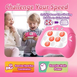 Pop Push Game Toy for Kids, Quick Fast Push Pop Puzzle Handheld Game Light up Fidget Toy 8-12, Bubble Sensory Toys Christmas Birthday Gifts for Kids Ages 3-12 (Pink)
