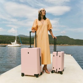 LEVEL8 Carry on Luggage Airline Approved, Women Suitcase, Pink Suitcase with Spinner Wheels, 20 inch Pink Luggage, Lightweight Luminous Textured, Tsa Lock Cabin Luggage, 20-Inch Carry-On, Pink