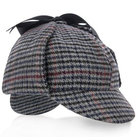 Walrus Hats Fox & Hound Deerstalker Hat – Multi-Colored Wool Blend Sherlock Holmes Hat with Checkered Pattern, Ear Flaps & Grosgrain Ribbon Ties