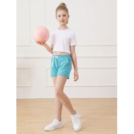 Resinta 5 Pack Girls Dry-Fit Running Shorts Athletic Performance Sports Shorts with Drawstring and Pockets for Kids