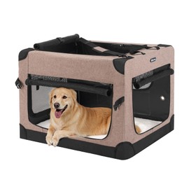 Veehoo 36 inch Folding Soft Dog Crate, 4-Door Portable Collapsible Pet Kennel Travel Dog Crate for Large Dogs, 5 x Durable Mesh Screen, 600D Oxford Fabric, Indoor & Outdoor Use, Brown, CWB2428CP