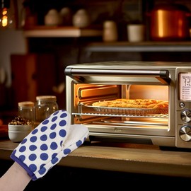 BUNCHBRAVO Short Oven Mitts Pack of 2 | Navy Blue Polka Dot Print | Heat Protective Mini Cotton Kitchen Gloves for Baking, Grilling and Cooking