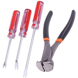 Keadic 4 Pcs Nail Pullers Tool with Tack Lifter, Heavy Duty Staple Remover Tools with 7 Inch End Cutting Pliers Nail Nipper Pliers and U Tip & V Tip Tack Puller Tack Lifter, Nail Pulling Set