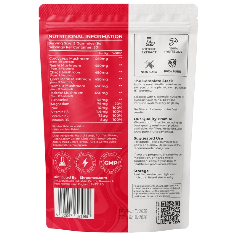 12-in-1 Mushroom Gummies 2,700mg with Lion's Mane, 90 Gummies