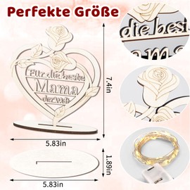 Gifts for Mum Best Mum in the World Wooden Heart Decoration with LED, Mother Gifts Best Mum Birthday Gift Mother's Day Gift for Mum Gift Birthday Christmas Mother's Day (White)