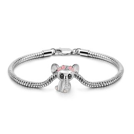 H&Beautimer Original 925 Sterling Silver Bracelet Women's Cute Elephant Charm Snake Chain Bracelet 6.3/6.7/7/7.5/8/8.5/9'' Birthday Gift Jewelry (Silver, 8.5 Inch)