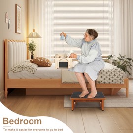 Step Stool, Bed Steps for High Beds for Adults with Non-Slip Rubber Stepping Surface and Handles, 450 LBS Capacity for Bedroom Kitchen Bathroom, or Bedside, Senior Support (Brown)