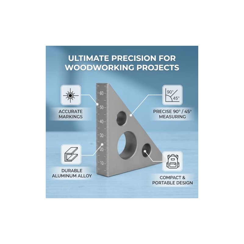 ASHATA Regla Triangular De AleacióN De Aluminio De 45 Grados,