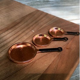 MW Dollhouse Copper Frying Pans, Set of 3 Miniature Frying Pans, Dollhouse Kitchen