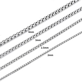 HSWYFCJY Mens Necklace Silver Round Box Chain Width 3mm 316L Stainless Steel Rolo Chain Necklace Length 50cm Birthday/Holiday Jewellery Gifts for Women Men