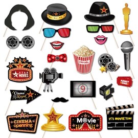 Dusenly 24pcs Movie Night Photo Booth Props Cinema Movie Film Party Props for Movie Theater Themed Red Carpet Birthday Party Favors Supplies