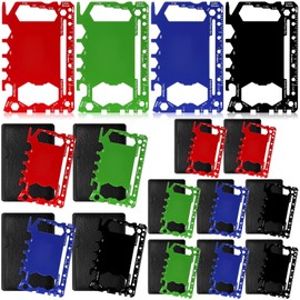 Cholemy 12 Pcs Credit Card Wallet Multitool 46 in 1 Metal Stainless Steel Survival Pocket Tool Bottle Opener MultiPurpose for Husband Boyfriend Adults Men (Black,Red,Green,Blue)