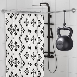 Corner Shower Curtain Rod, Adjustable (24"-37" x 24"-37"), L Shaped Shower Curtain Rod, Genuine 304 Stainless Steel, Unsagging, Drill-Free, 90° Corner Design, Includes 12 Shower Curtain Rings