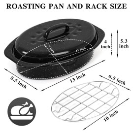 13 Inch Roasting Pan with Lid and Rack, Enamel Carbon Steel Roaster Pan, High Temperature Resistance and Dishwasher Safe, Small Cookware for Small Poultry & Vegetables