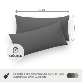 Dreamzie Pillowcases, 40 x 145 cm (Set of 2), 100% Jersey Cotton, 150 g/m², Anthracite, for 40 x 145 cm Cushions, Resistant and Hypoallergenic