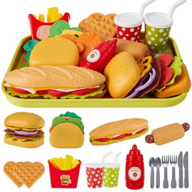 BUYGER Kitchen Toy Food Toy for Children, Children's Kitchen Accessories, Taco Hamburger Fast Food Children's Grill Toy, Plastic Game Food for Mud Kitchen, Role Play Gift 3 + Years