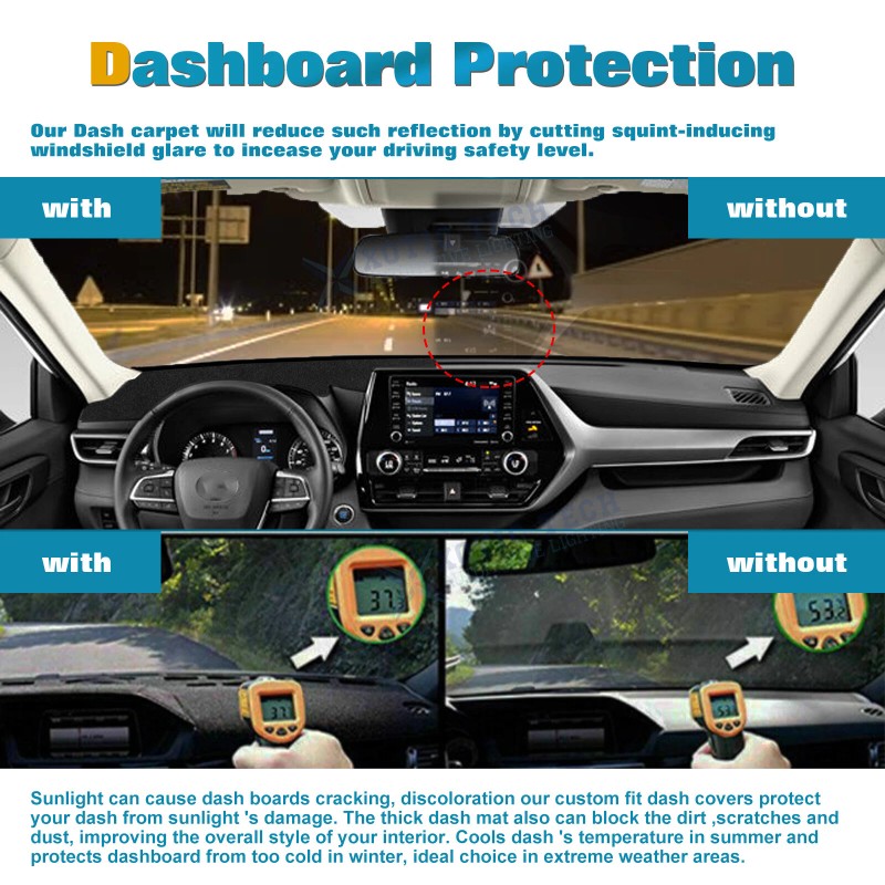 Xotic Tech Fit 20-25 Toyota Highlander Dashboard Cover Anti-Sun Carpet