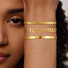 Gold Bracelets for Women Waterproof 14K Gold Plated Snake/Fishbone Chain Bracelet Stack Sets Stackable Everyday Jewelry Gift for Women