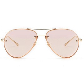 Freckles Mark Oversized Aviator Sunglasses Vintage Retro Gold Metal Frame Colorful Lenses 62mm (Pink)