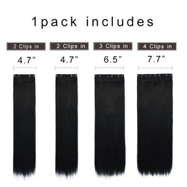 REECHO 26" Straight Super Long 4 PCS Set Thick Clip in on Hair Extensions Natural Black