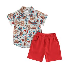 Nicoxijia Toddler Baby Boy 4th of July Outfit Short Sleeve Button Down Shirts Shorts American Flag Summer Hawaiian Short Sets (B-Khaki, 18-24 Months)