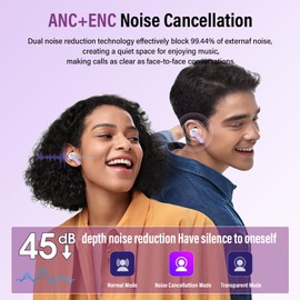Thunelec In-Ear Headphones Wireless with ANC+ENC Noise Cancelling Mic, 48 Hours Immersive Deep Bass Earbuds Purple