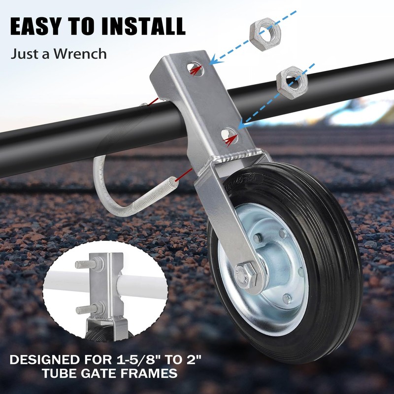 Kikerike Gate Wheels for Metal Tube Gate, Heavy Duty 6-1/4"