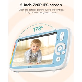 Upgraded 360 View Baby Monitor No WiFi, BOIFUN 5'' 3X Zoom Display, Rotatable Video Baby Monitor Camera, IPS 720p Wireless (Moniteur Bébé), Easy to Use and Set Up,VOX Sound Detection,Night Vision