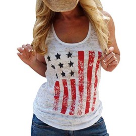 Monaisha American Flag Tank Tops Women Funny Stars and Stripes Graphic 4th of July Shirt (L, Light Grey)