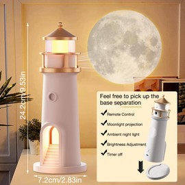 KUWUNG Lighthouse Lamp, LED Moonlight Projector Lamp with Remote Control, Moonlight Lighthouse Night Light with Music and Bluetooth, for Bedroom, Living Room, Christmas, Birthday