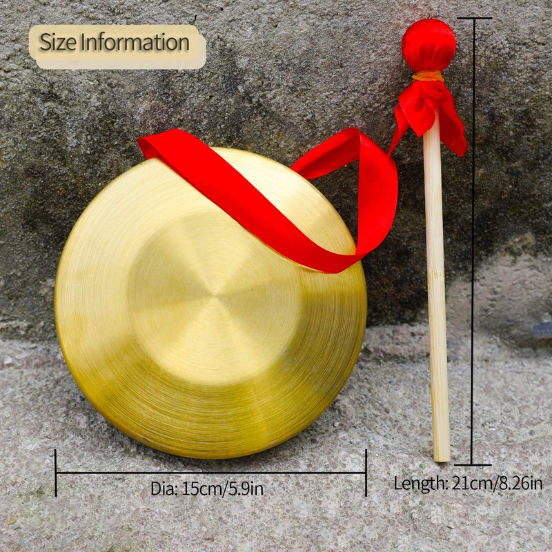 GTHER 15cm 5.9in Chinese Traditional Percussion Instrument Gong with Wooden